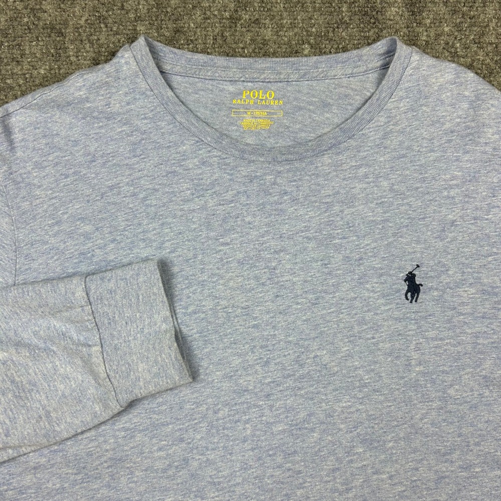 Polo Ralph Lauren T-Shirt Mens M Blue Heather Long Sleeve Pony Logo Crew Neck